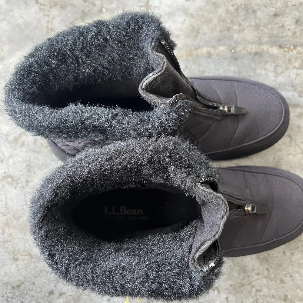 L.L. Bean Ultralight Waterproof Snow Boots Front Zip Quilted Black Women’s 7.5